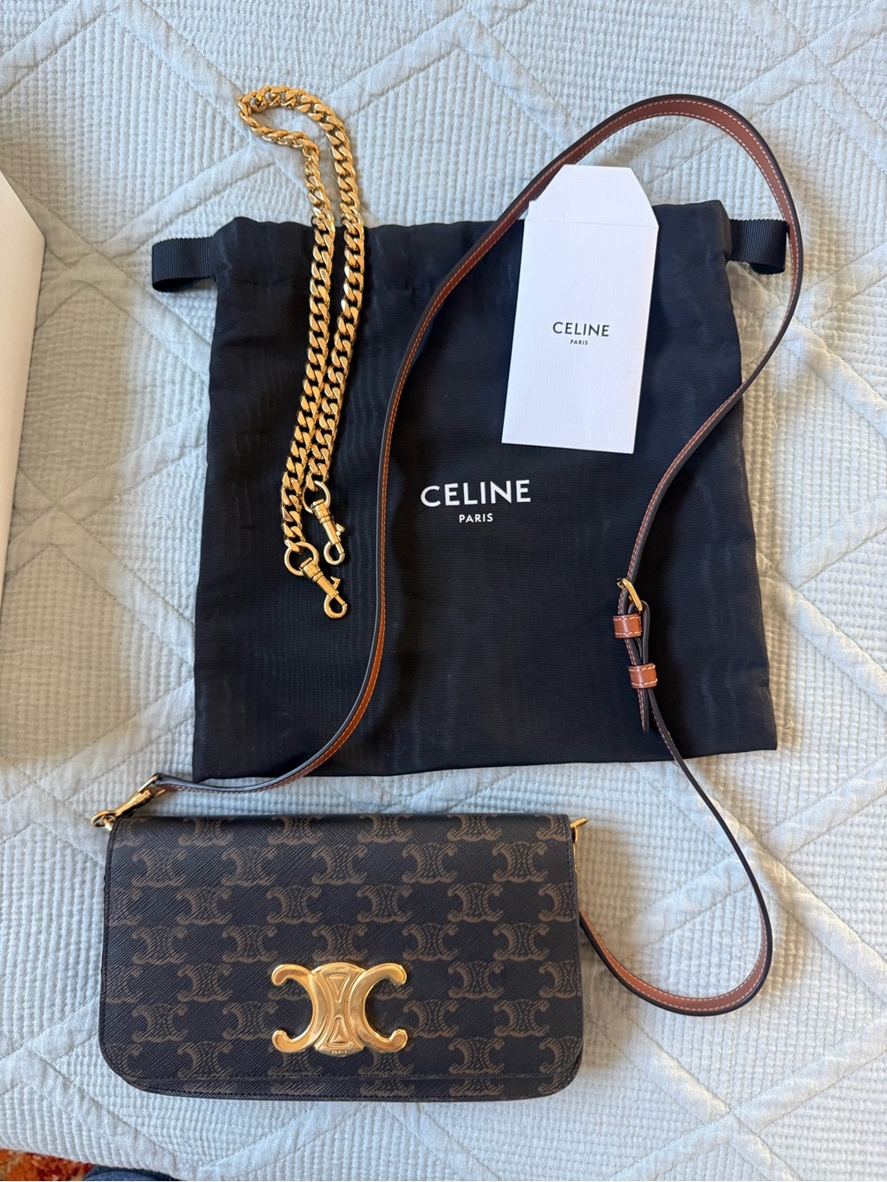 Celine Brown Triomphe Canvas Crossbody with Gold Hardware